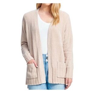 Seven7 Lightweight Open-Front Beige Cardigan